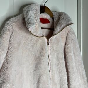Pink Faux Fur Zip‎ Up Jacket Cozy Warm Casual Outerwear XLarge
